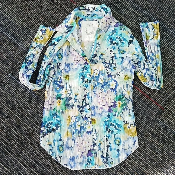 Cino La Palma Print Cotton Long Sleeve Button Down Top Size Small - Picture 2 of 6